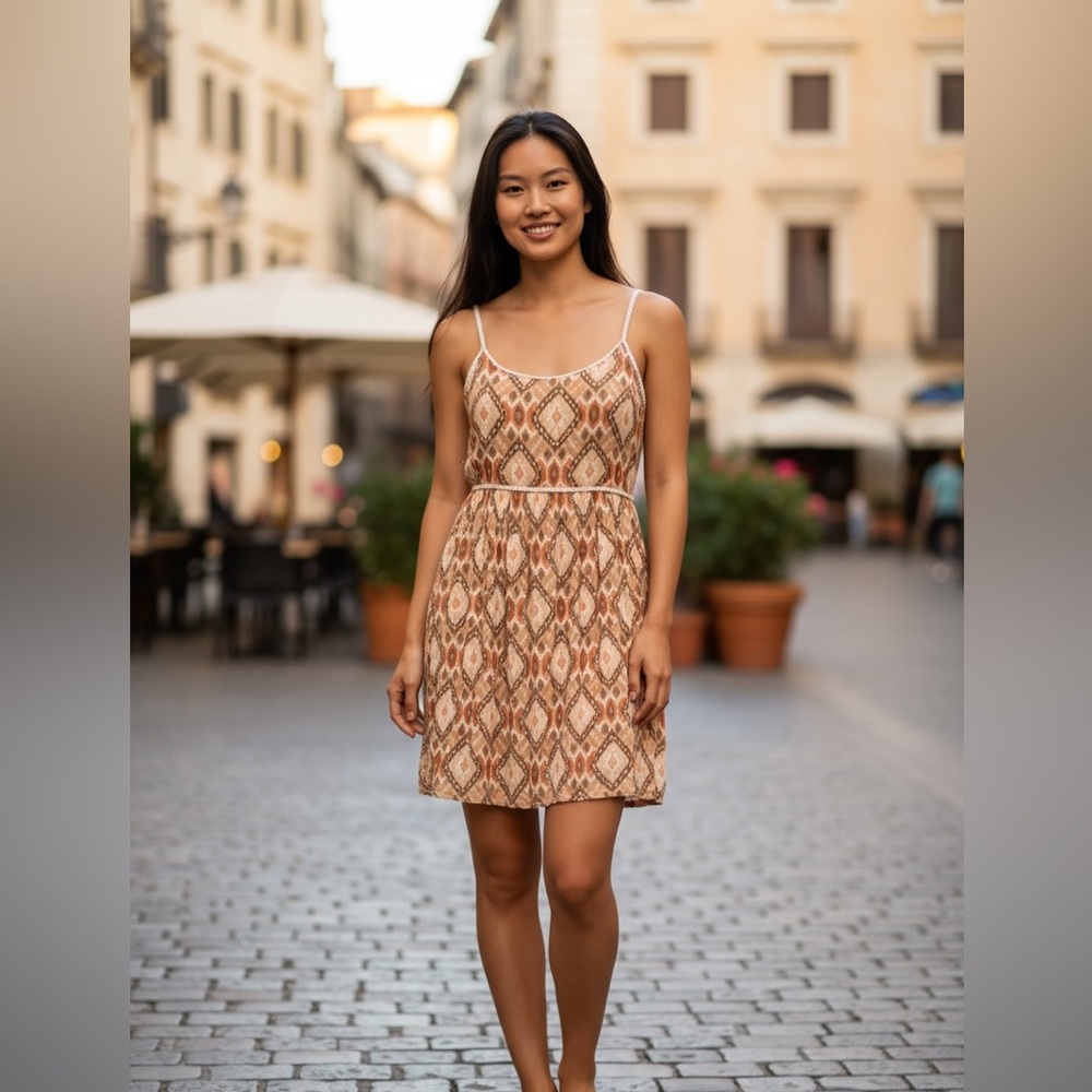 Hint of Mint - NWT - Aztec Geometric Tan Mini Dress